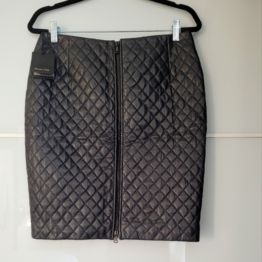 Massimo Dutti NWT Quilted Leather Skirt Large Size